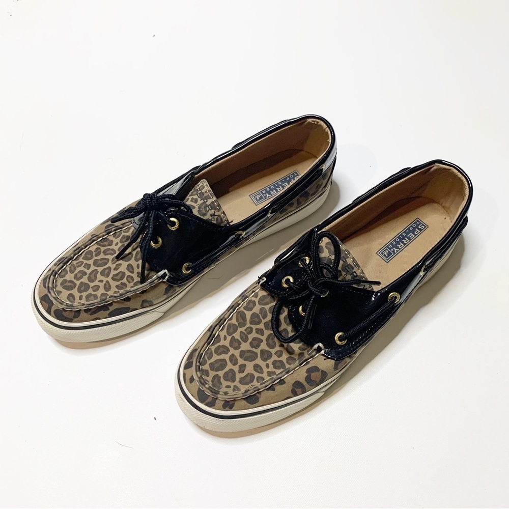 Sperry Top-Sider Leopard Print Patent Leather Flat Boat Shoes Flats US 10 M
